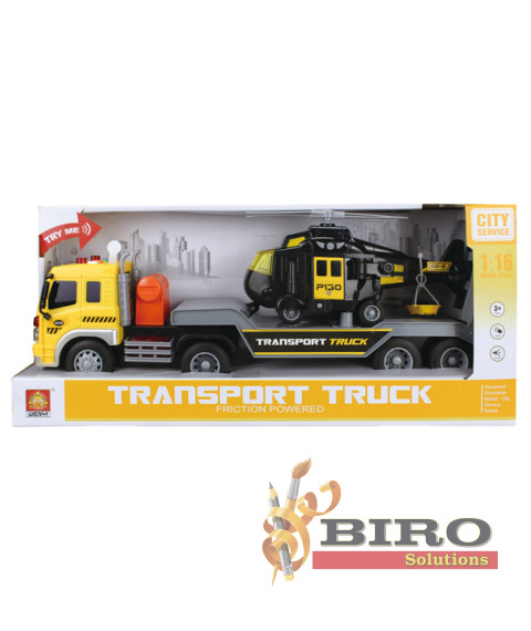 Transportator auto cu inerție 1:16 cu elicopter (lumini,sunete)